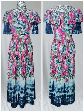 Misa Los Angeles Mirabelle off the shoulder pleated maxi dress in Dip Dye Floral